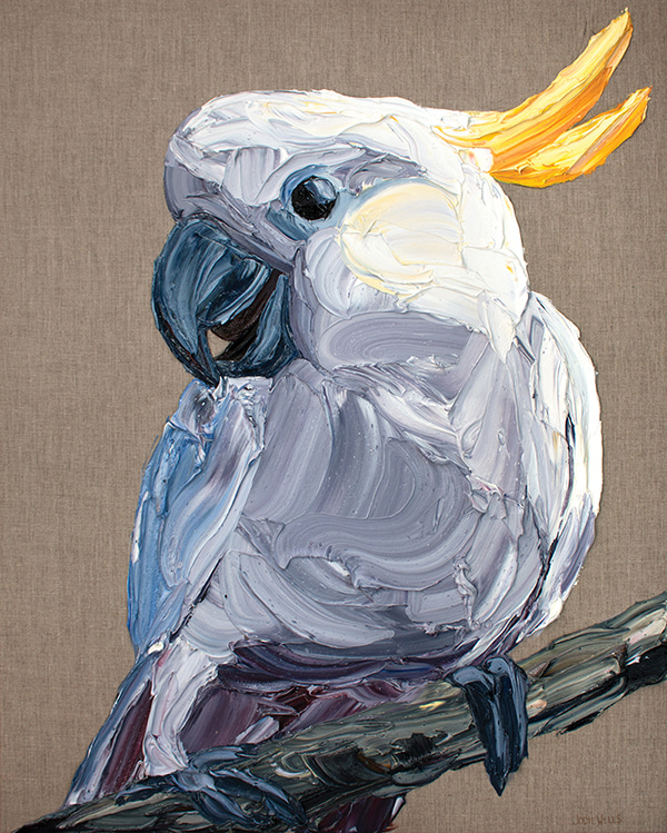 Cheerful Perch Sulphur Crested Cockatoo by Jodie Wells | Lethbridge Gallery